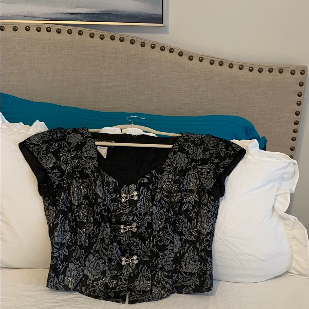 Elegant Black & Silver Brocade Formal Blouse